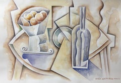 Frutero y Botella - still life painting modern abstract oil painting cubism art