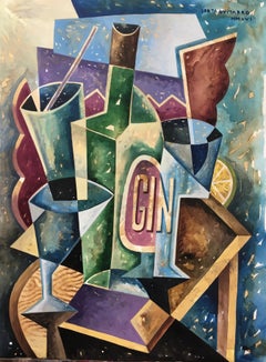 Gin - original portrait still life painting modern abstraction expressive cubism