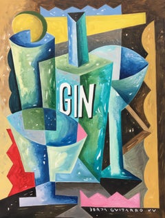 Green Gin - original abstract acrylic painting modern figure study art cubism