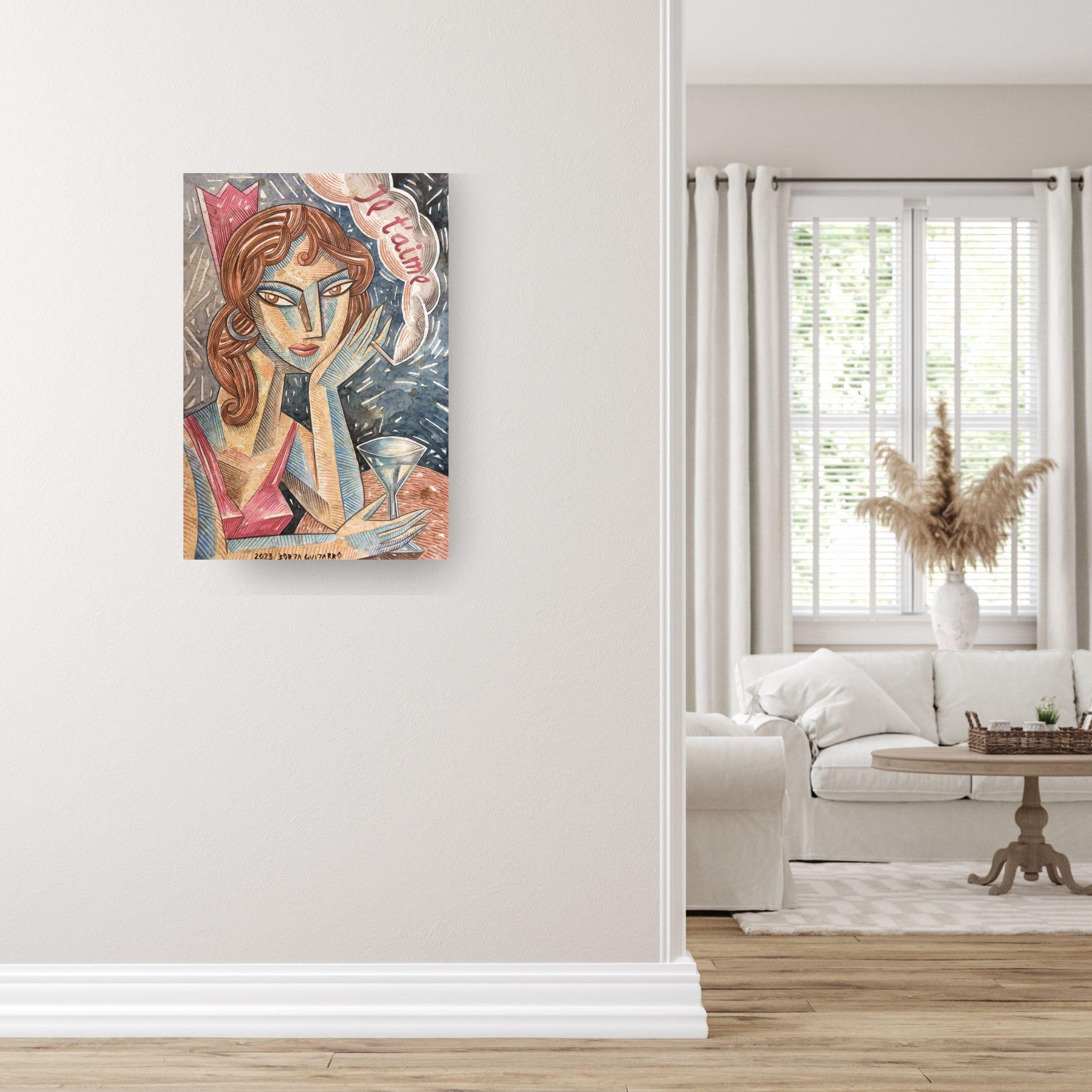 Je T'aime-original abstrakt kubismus figurativ porträt gemälde-zeitgenössische kunst – Painting von Borja Guijarro