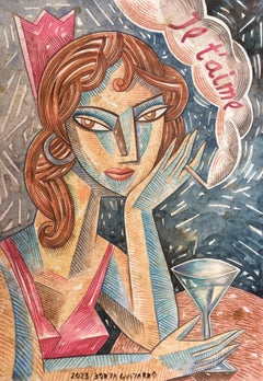 Je t'aime-original abstract cubism figurative portrait painting-contemporary Art