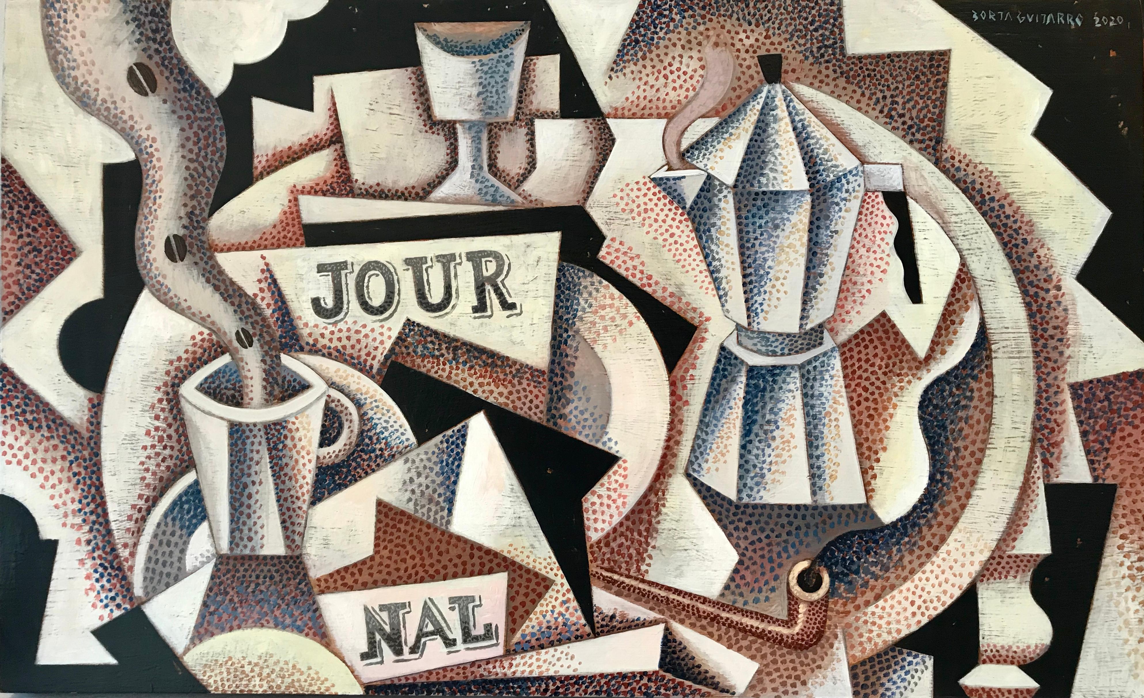 Jour Nal - original still life cubism acrylic artwork abstraction expressionism