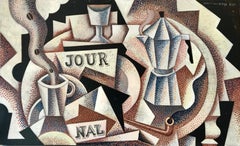 Jour Nal – originales Stillleben, Kubismus, Acryl-Kunstwerk, Abstrakter Expressionismus