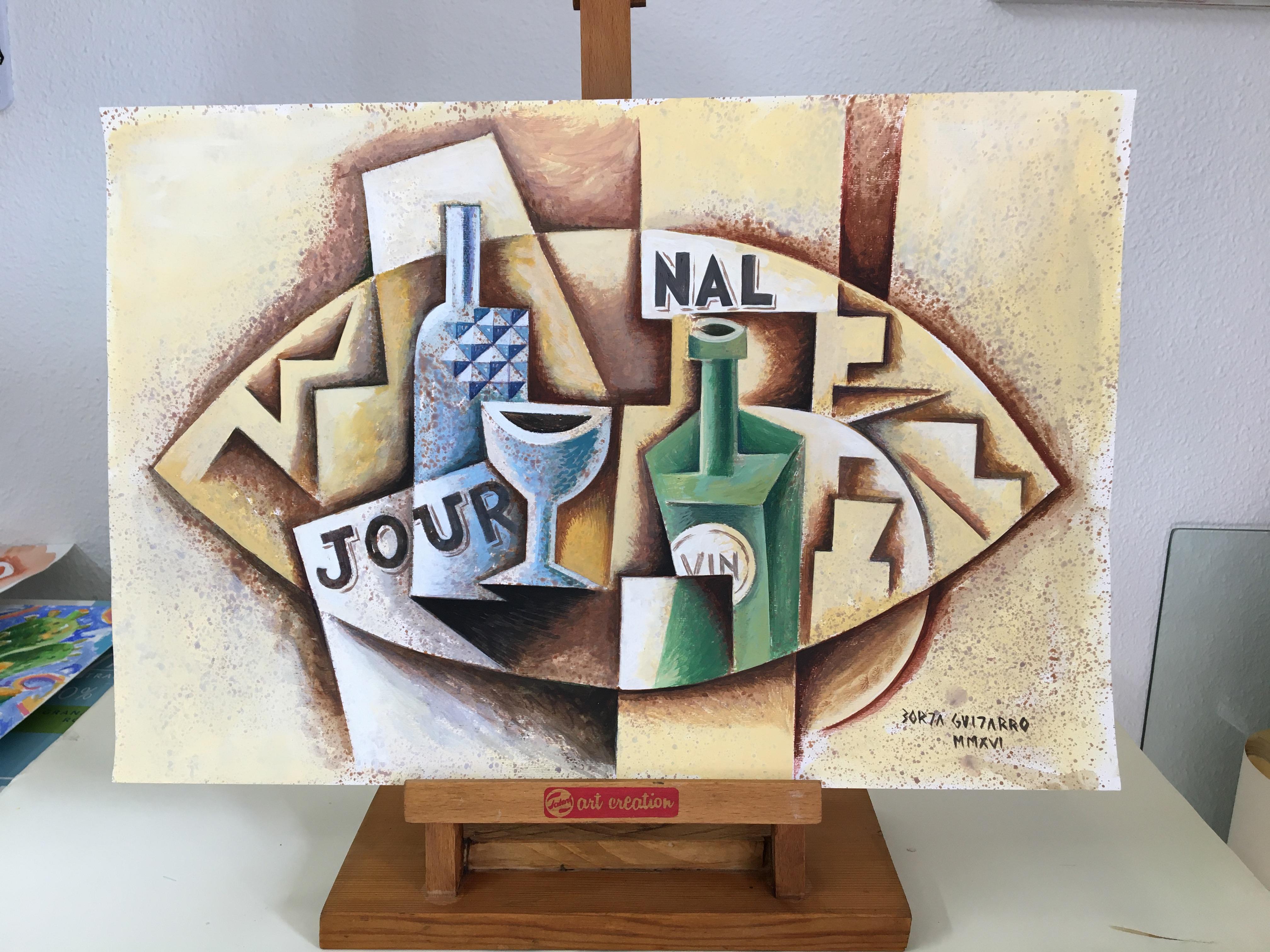 Journal - original cubism still life study artwork modern abstract expressionism - Painting by Borja Guijarro