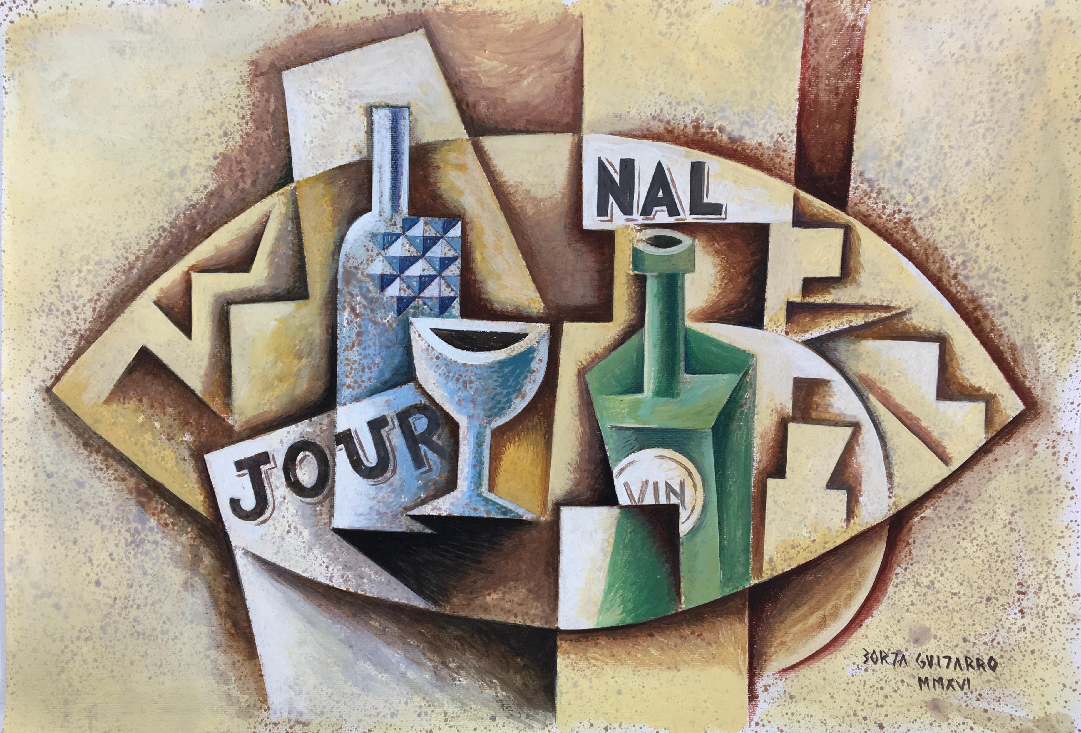 Borja Guijarro Still-Life Painting - Journal - original cubism still life study artwork modern abstract expressionism