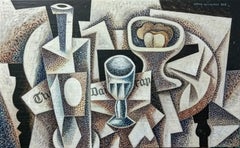 La Copa – originelle surreale kubistische Malerei, modernes Kunstwerk, abstraktes Stillleben