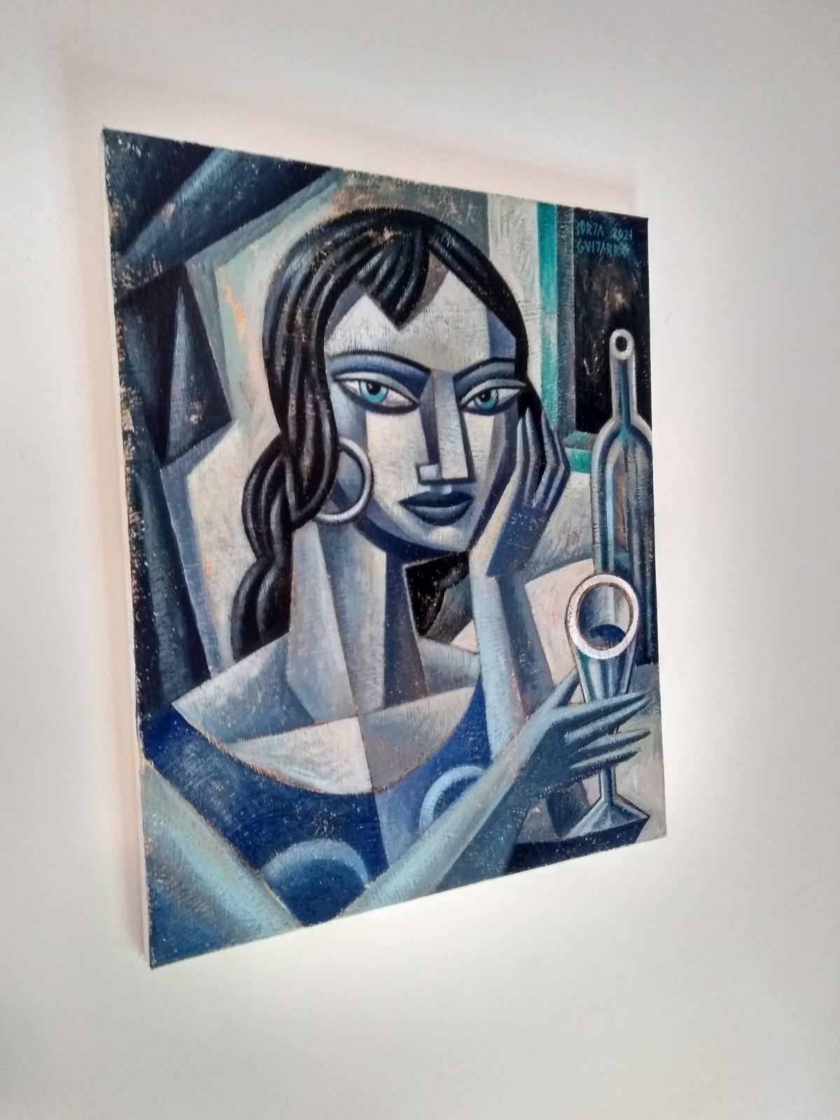 La Griega - original female figurative person modern abstract cubism painting - Painting by Borja Guijarro