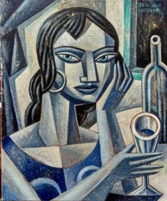 La Griega - peinture originale figurative féminine moderne et abstraite du cubisme