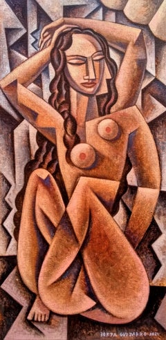 La Modelo - original contemporary female nude abstract cubism artwork