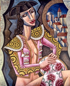La Torera - original nude female figure contemporary abstract cubism painting