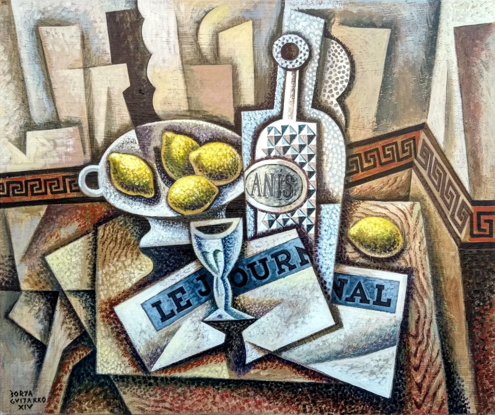 Limones anis y dlarlo  original cubism painting - Painting by Borja Guijarro