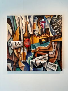 London Beer Still Life-original still life cubism  painting-contemporary Art