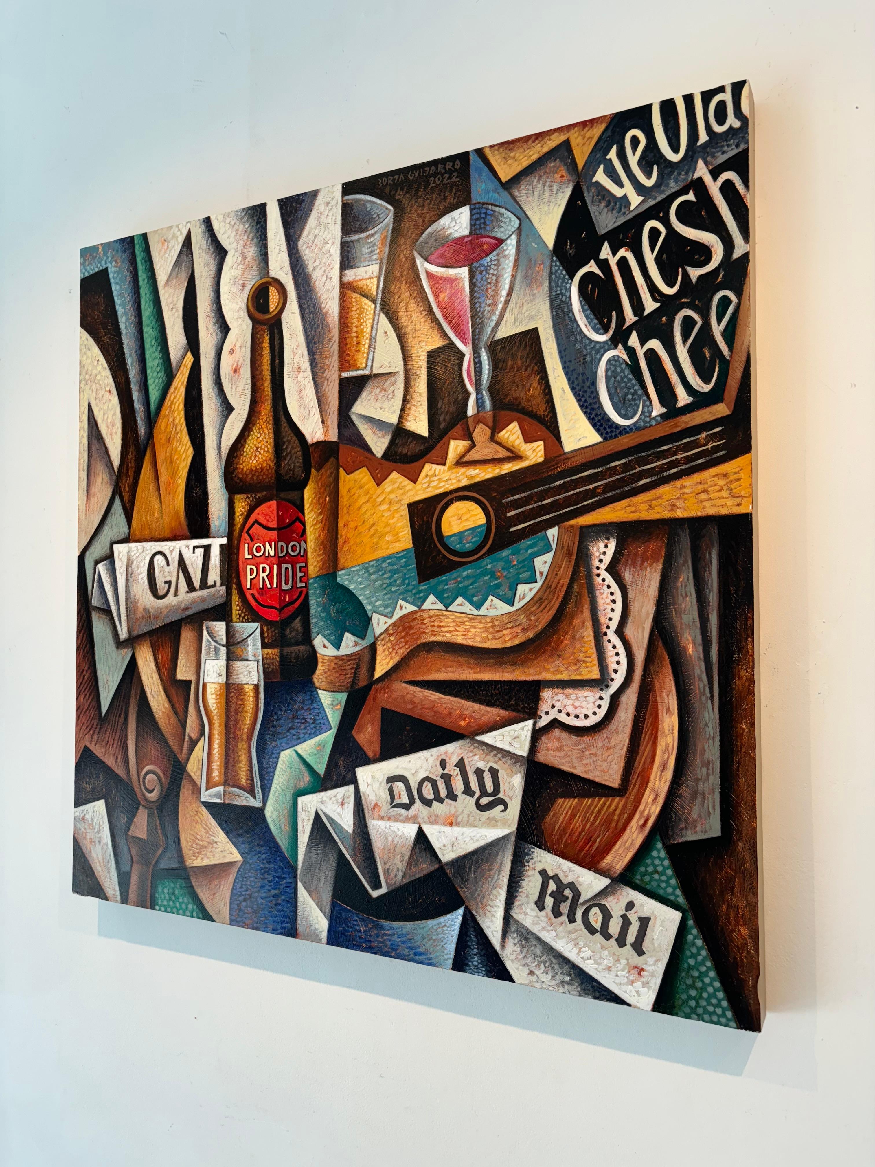 Londoner Bierstillleben-originelles kubistisches Stillleben  Malerei - Zeitgenössische Kunst (Geometrische Abstraktion), Painting, von Borja Guijarro