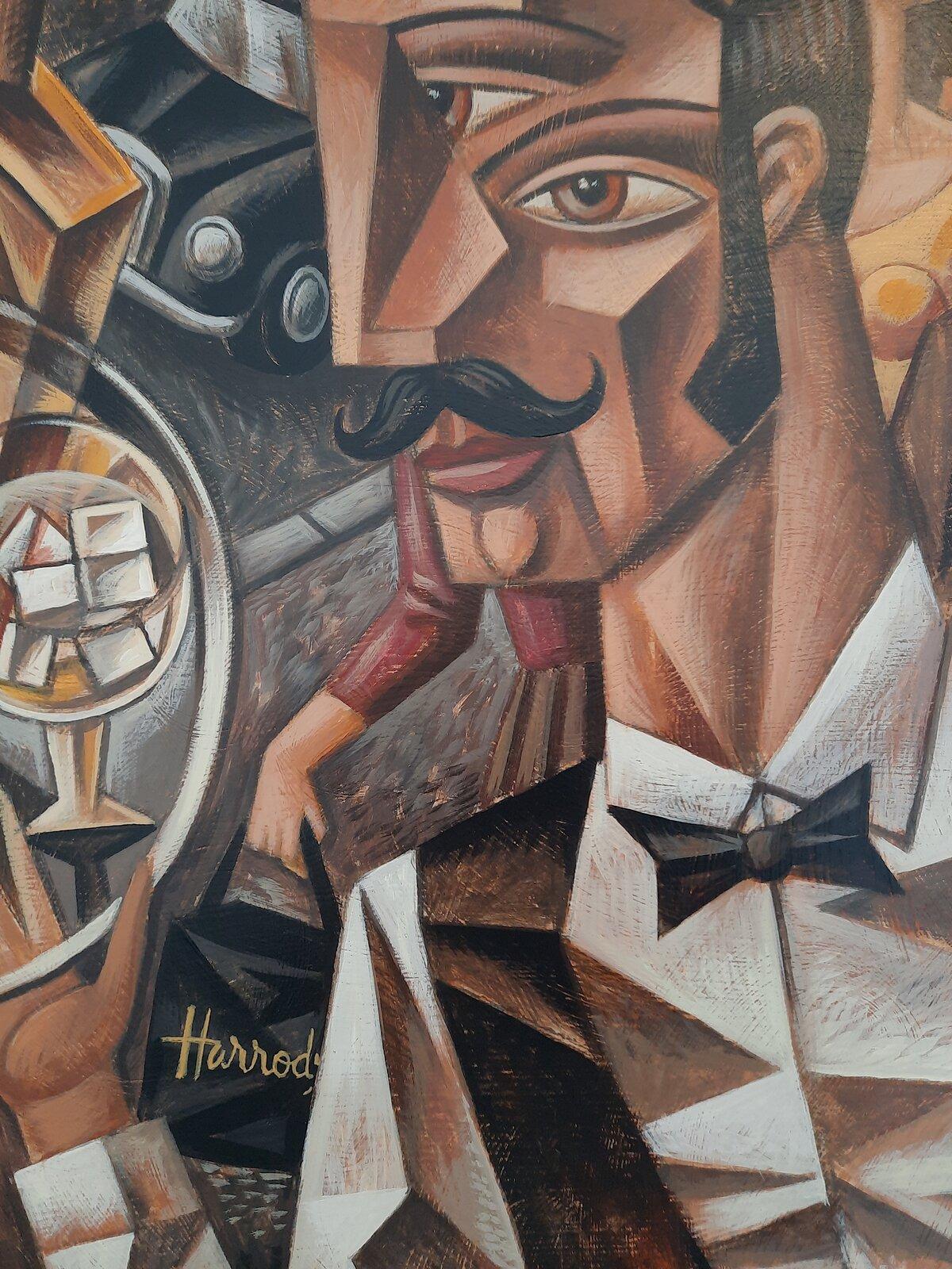 London People II (original CUBISM figurative cityscape painting-contemporary Art - Marron Figurative Painting par Borja Guijarro
