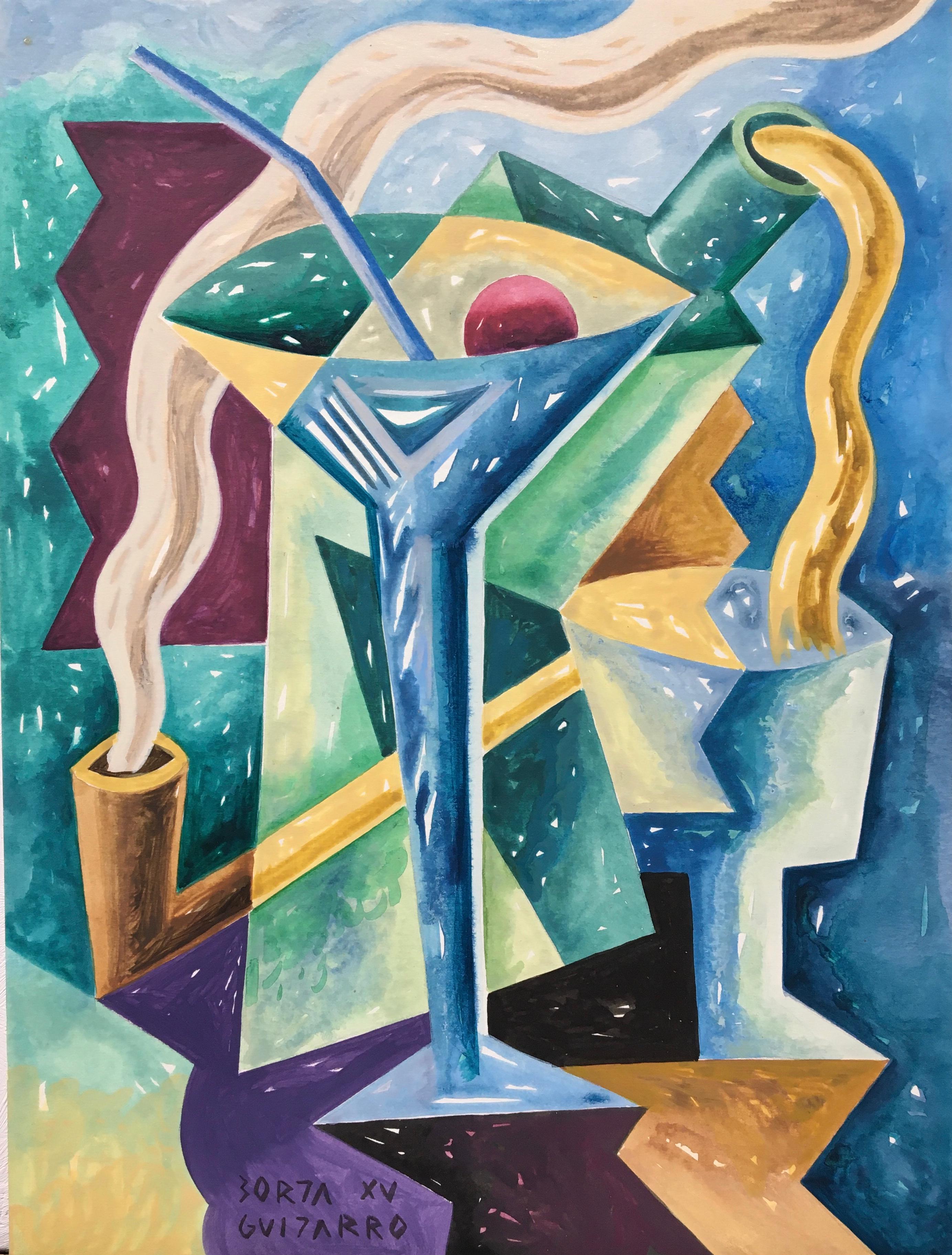 Martini - original artwork modern contemporary cubism still life abstraction art