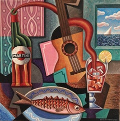 Martini-Stillleben – abstraktes, figuratives Stillleben in Alkoholform, Kubismus