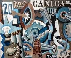 Mecánica - text still life modern abstract cubism painting figurative study art