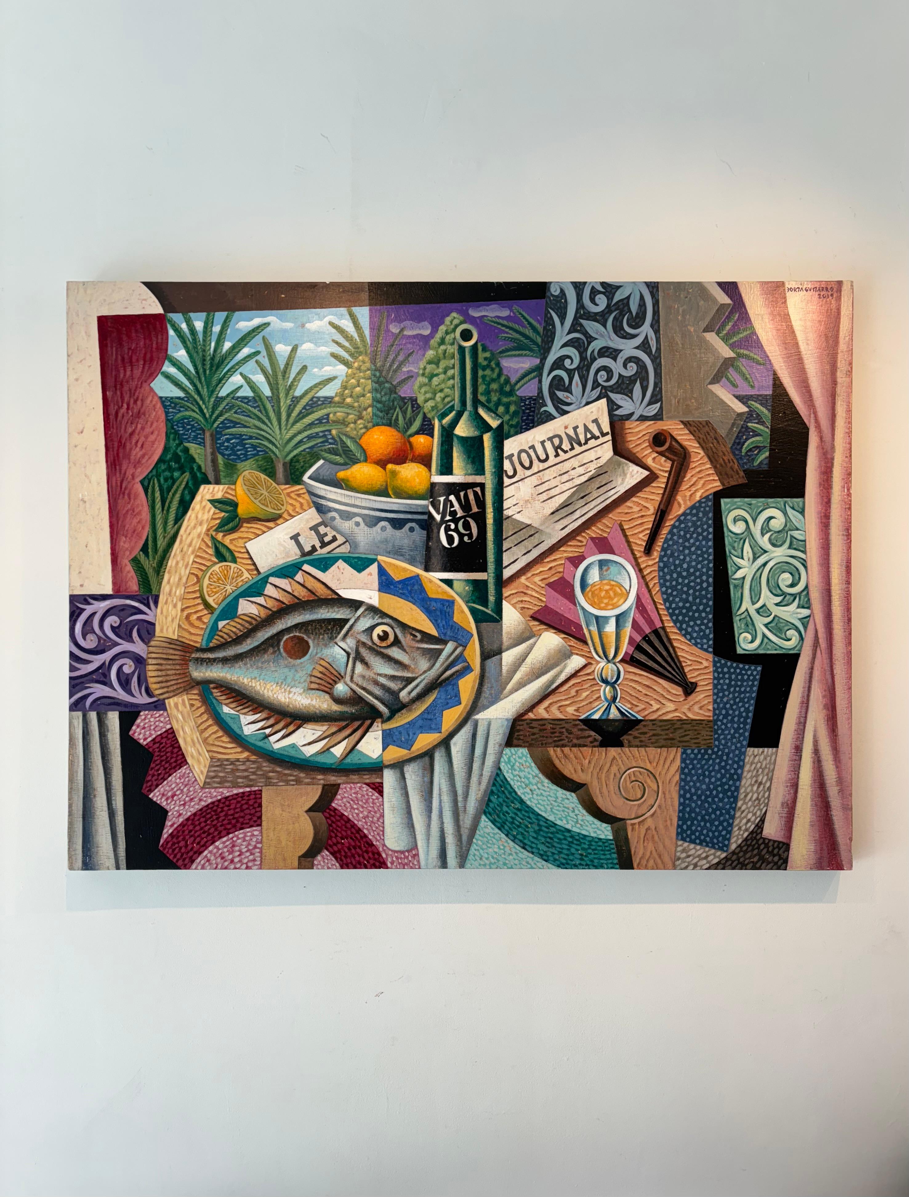 Bodegón mediterráneo I-Pintura abstracta cubismo original-arte contemporáneo - Painting de Borja Guijarro