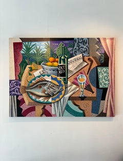 Mittelmeer-Stillleben I-Original Kubismus abstrakte Malerei-Zeitgenössische Kunst