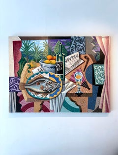 Mediterranean Still Life I-Original cubism abstract painting-contemporary art