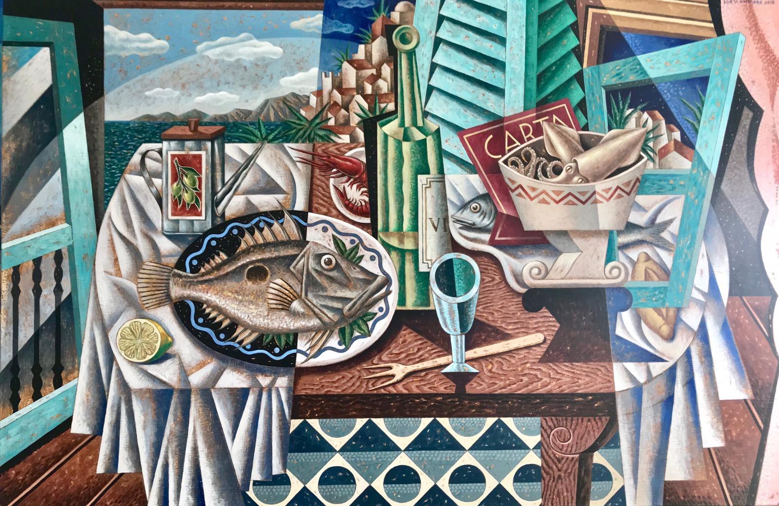 Mediterraneo - Original still life cubism painting contemporary Art 21st Century - Painting by Borja Guijarro