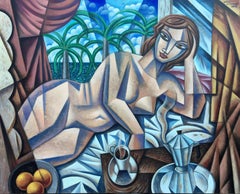 Mujer con Café - cubism art abstract figurative spanish portrature female form