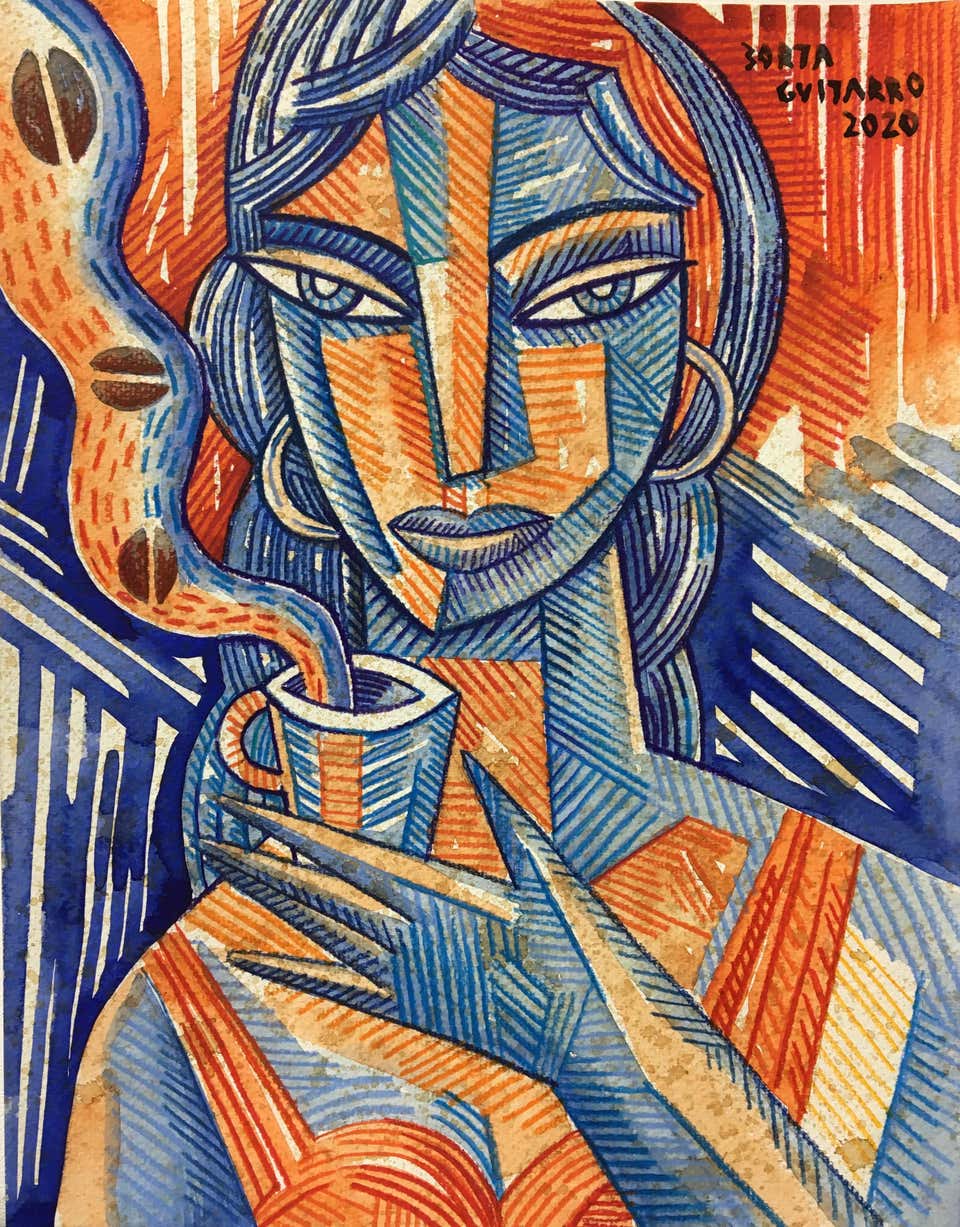 Borja Guijarro Brown Face original portrait still life painting