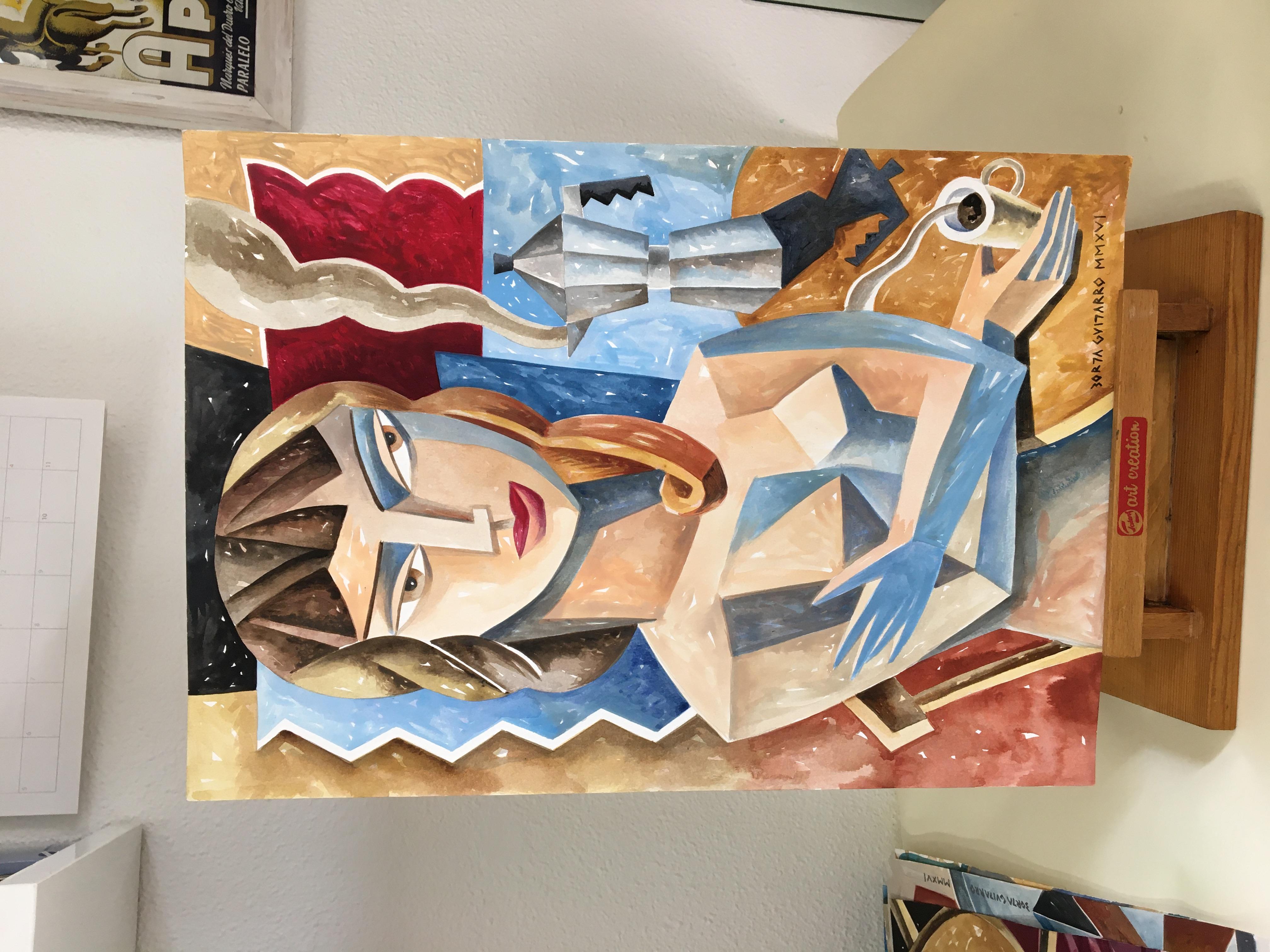 Borja Guijarro - Mujer con cafetera - original female artwork modern ...