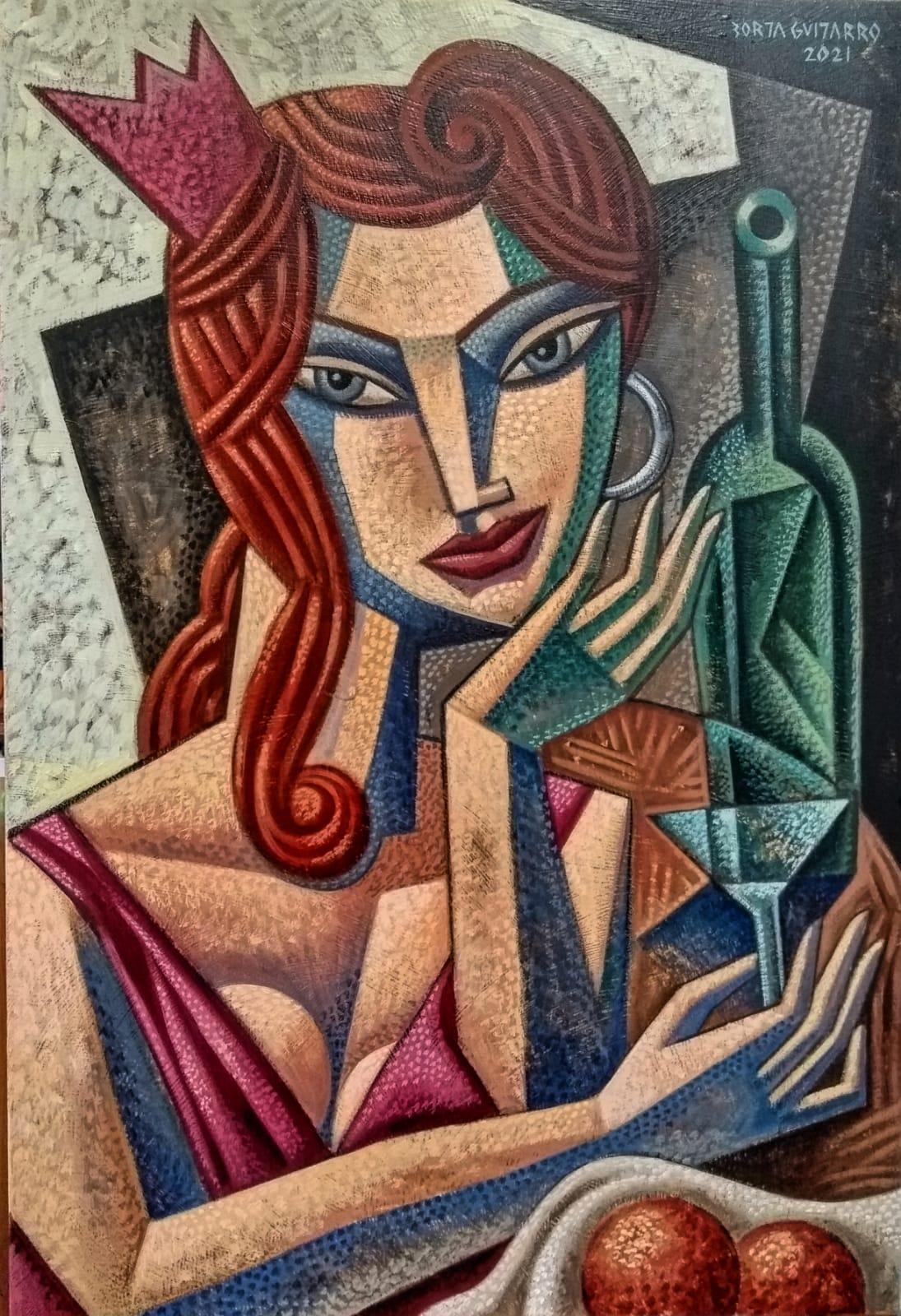 Mujer con Copa - original female still life contemporary abstract cubism artwork