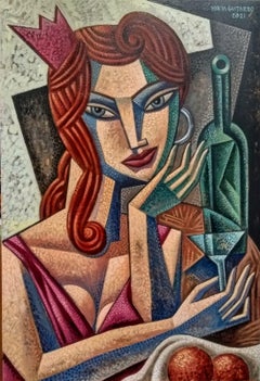 Mujer con Copa - original female still life contemporary abstract cubism artwork