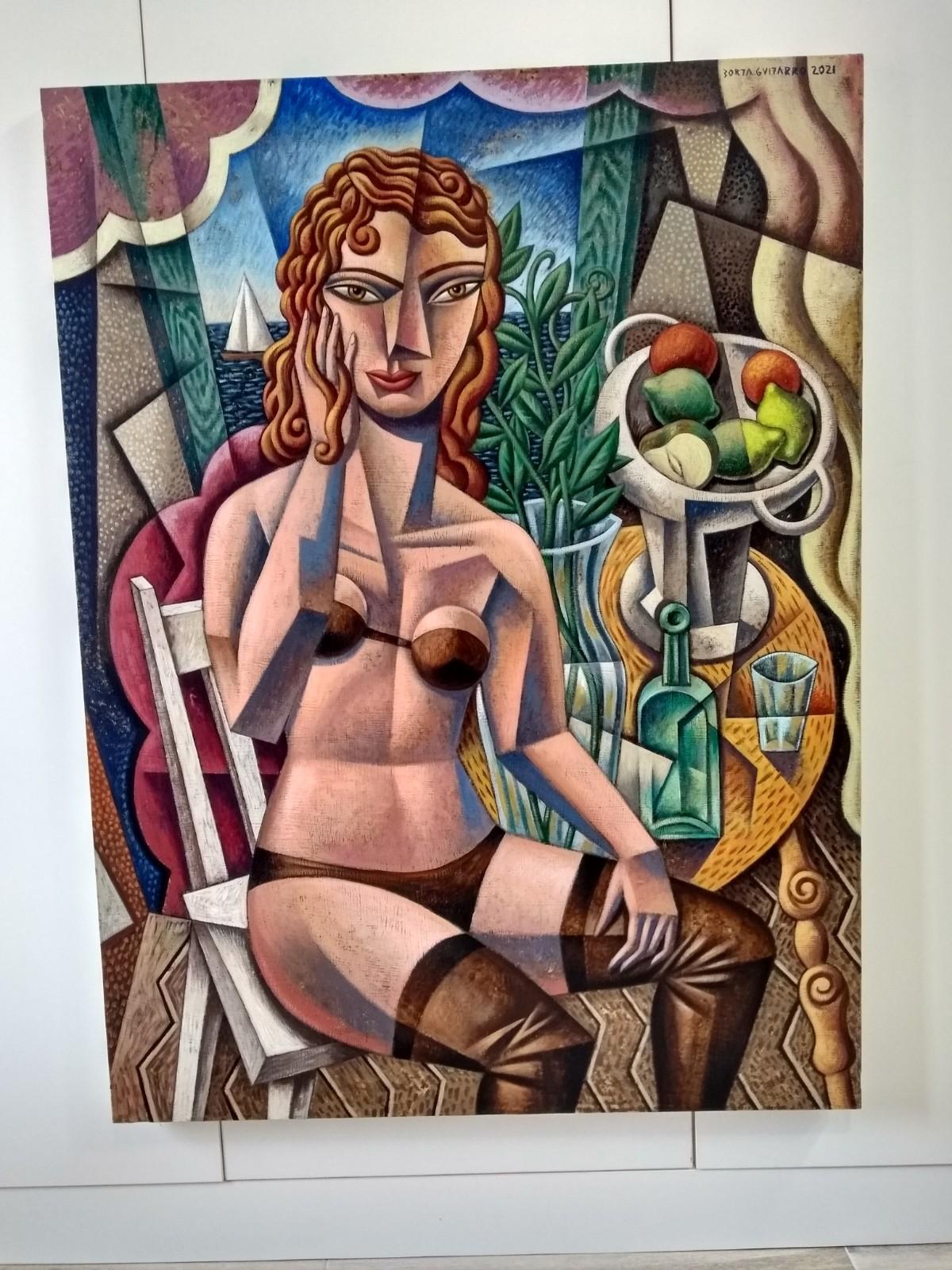 Mujer Cubista - original modern female figure human form abstract cubism acrylic - Painting by Borja Guijarro