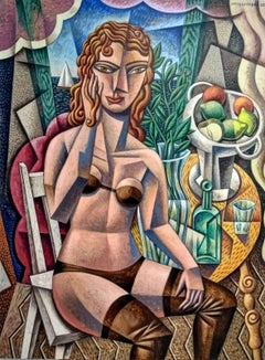 Mujer Cubista – original moderne weibliche Figur, abstraktes Acryl, kubistischer Kubismus