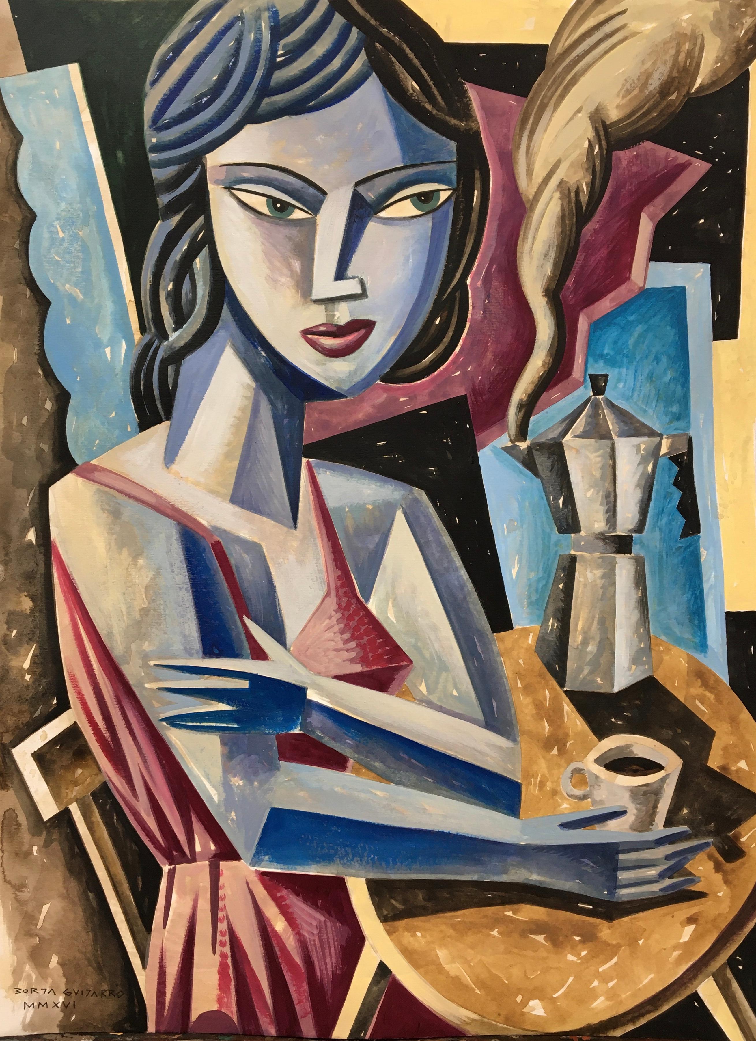Borja Guijarro Abstract Painting - Mujer en Azul - original Spanish painting modern contemporary cubism abstract 