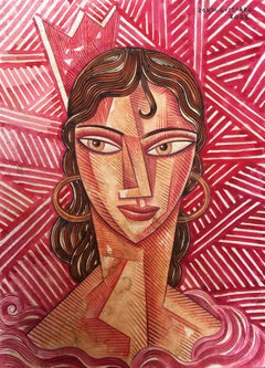 Mujer en Rojo - original portrait colourful still life painting cubism modern