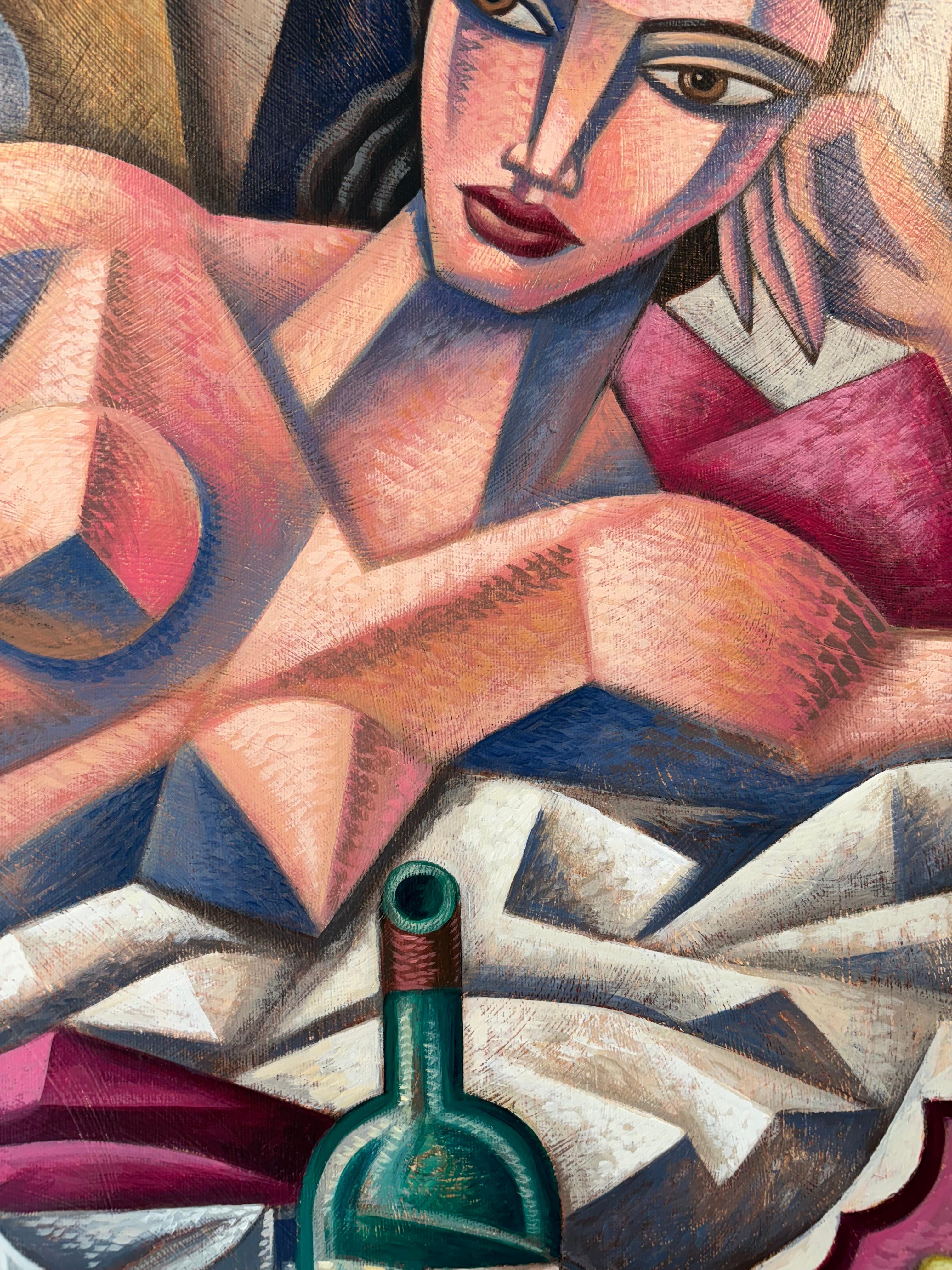 Nu aux citrons - peinture originale figurative cubiste nature morte - art contemporain - Marron Figurative Painting par Borja Guijarro
