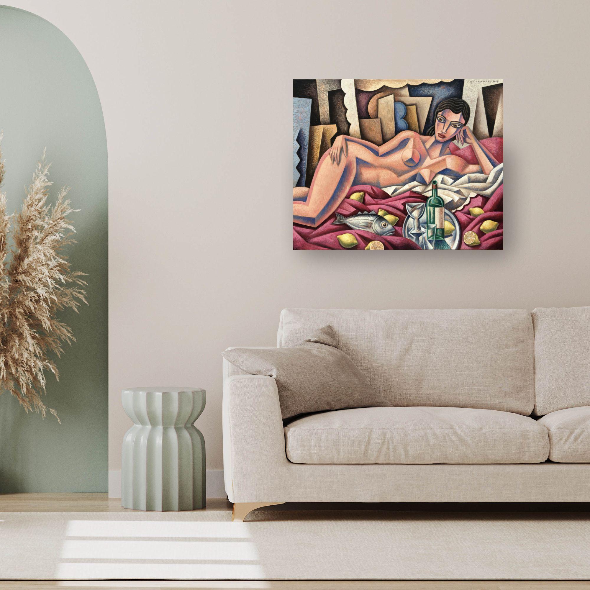 Entrez dans un monde d'allure sensuelle et de simplicité alléchante avec la peinture captivante de Borja Guijarro, 