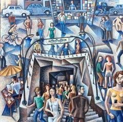 Paris Metro-original cubism figurative cityscape painting-contemporary Art