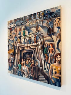 Paris Metro, Original Cubist Cityscape, Signed Acrylic on Canvas