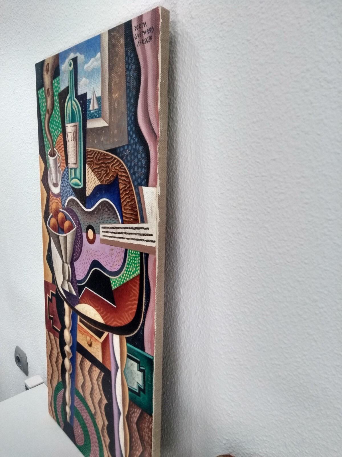 The original cubism painting by Borja Guijarro is painted on canvas. His modern style makes for an interesting and unique piece of contemporary art. It is signed  and ready to be displayed.  

Borja is well known in the world of illustration, where