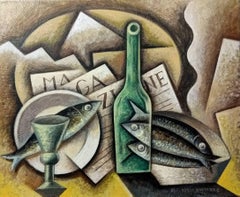 Sardines  & Newspaper original cubism painting