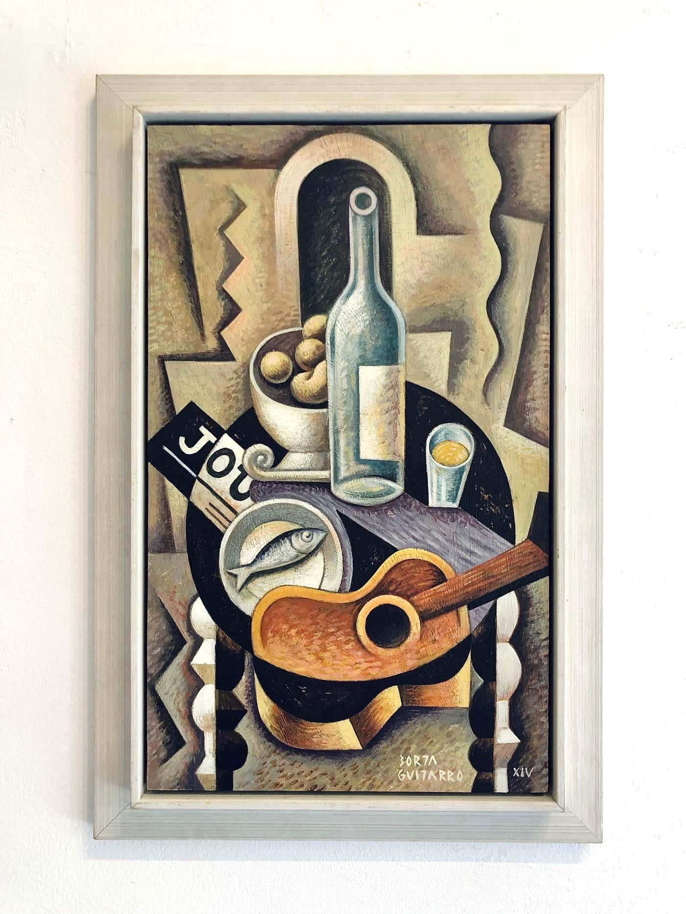 Still Life with guitar II-original cubism abstract painting-contemporary Art - Painting by Borja Guijarro
