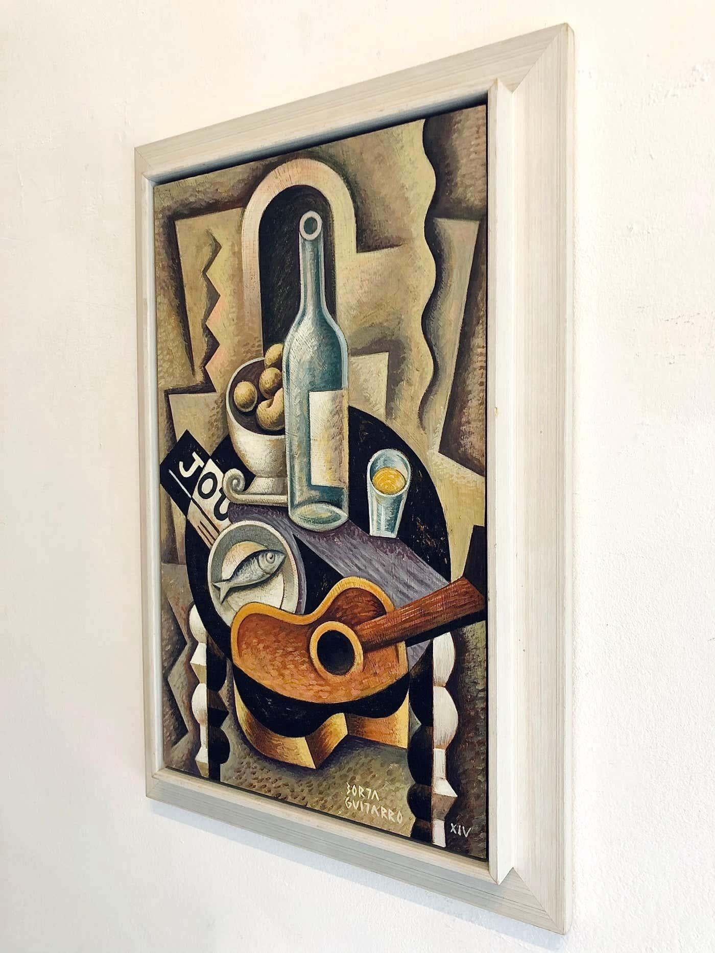 Still Life with guitar II-original cubism abstract painting-contemporary Art - Cubist Painting by Borja Guijarro
