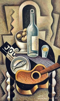 Still Life with guitar II-original cubism abstract painting-contemporary Art