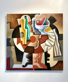 Table With Aperol & Fruits-original  cubism still life painting-contemporary Art