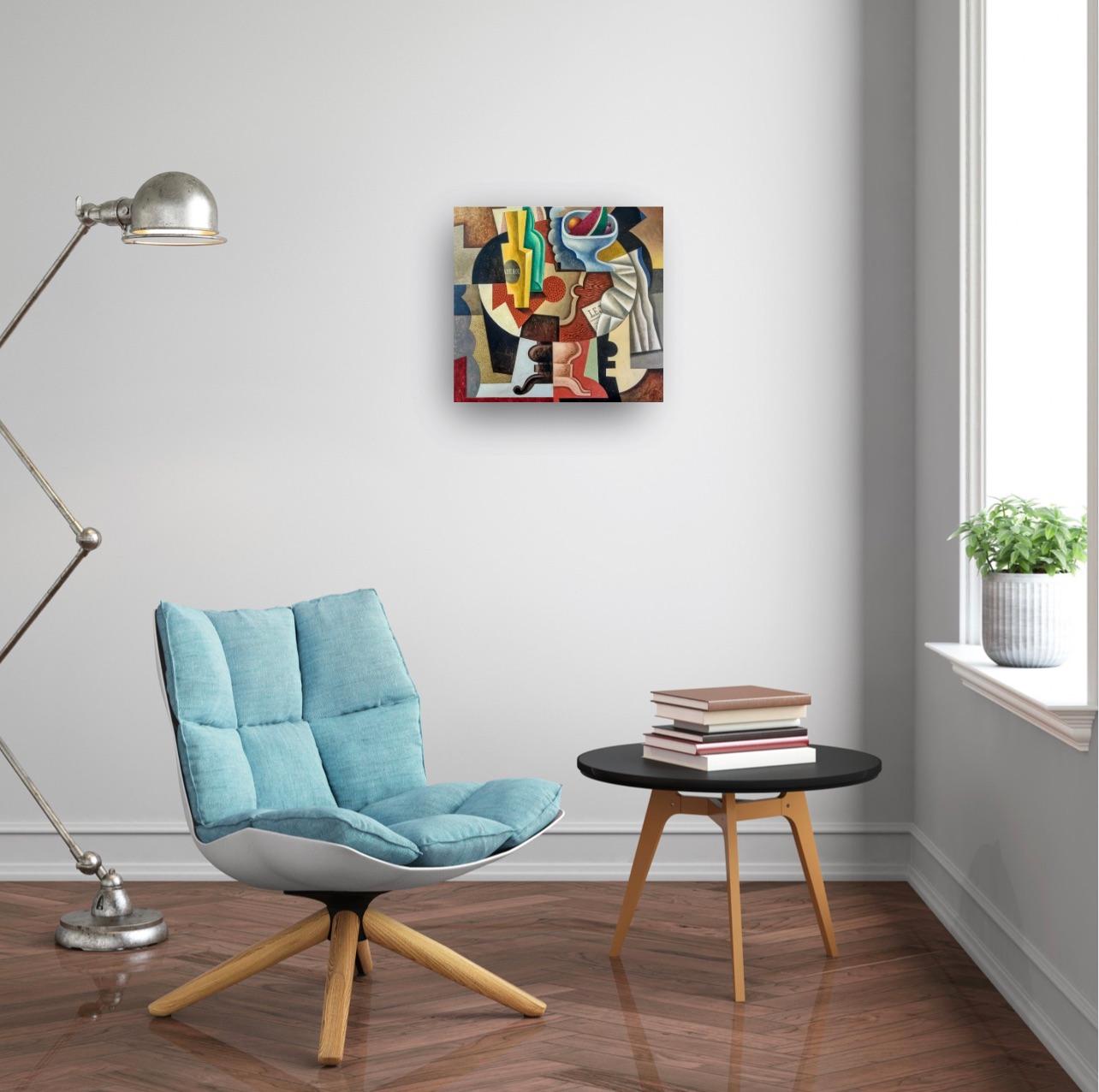 Mesa con Aperol y Frutas-original  cubismo bodegón pintura-arte contemporáneo en venta 1