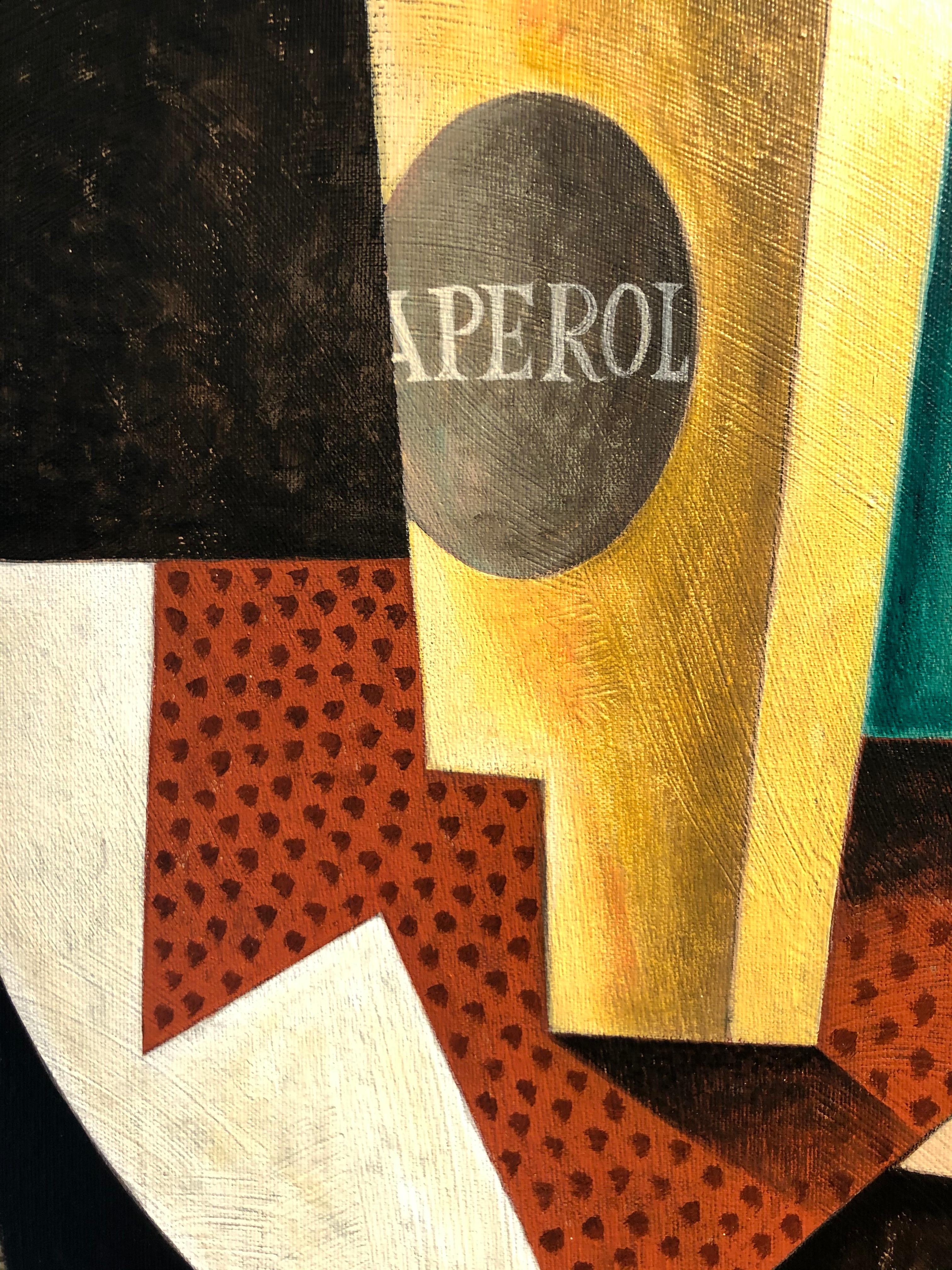 Table With Aperol & Fruits-original  cubism still life painting-contemporary Art For Sale 1