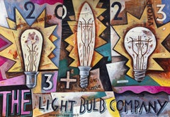 The Lightbulb Company - original cubist modern artwork abstract still life