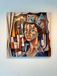 The Queen- original-royal  figurative cubism-portrait painting-contemporary Art