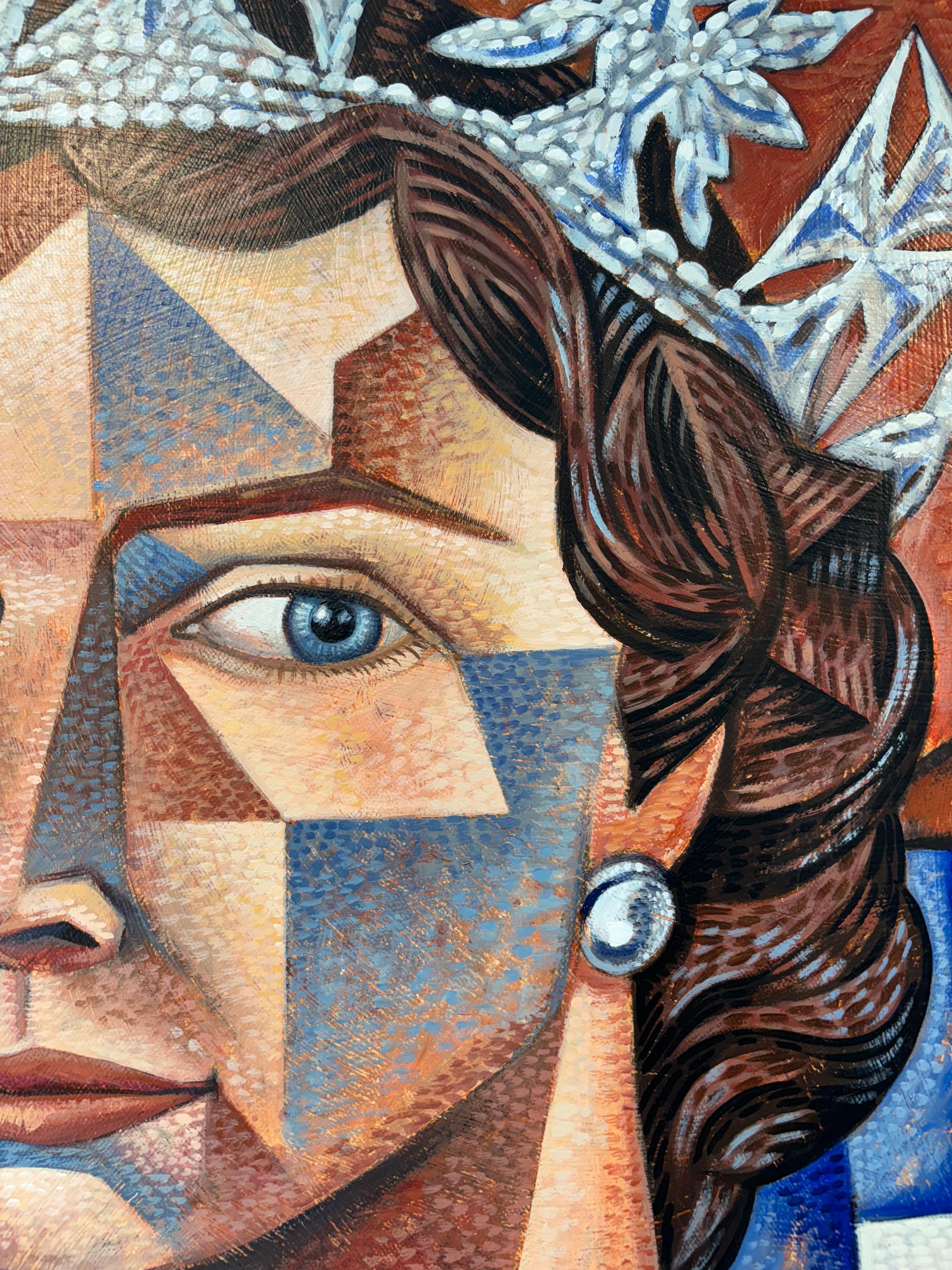 La Reina- original-royal  cubismo figurativo-pintura de retrato-arte contemporáneo en venta 1