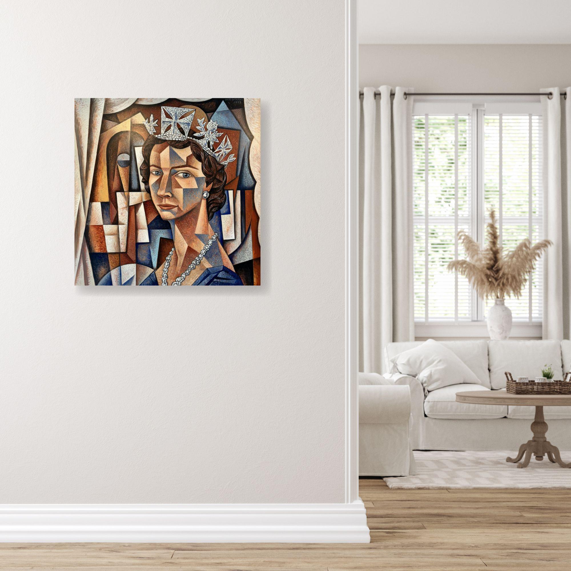 La Reina- original-royal  cubismo figurativo-pintura de retrato-arte contemporáneo en venta 2
